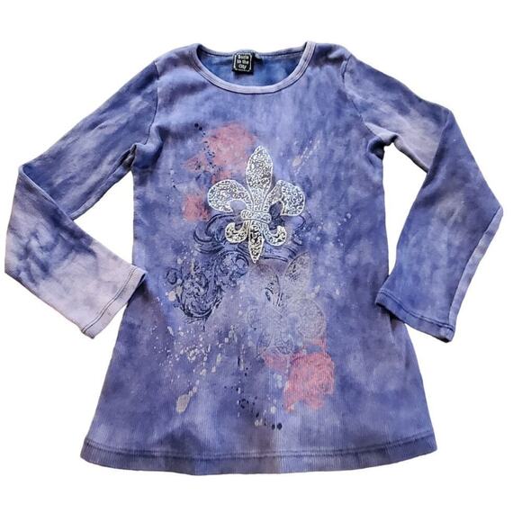 Suzie‎ in the City USA Vintage Ribbed fitted Y2K fleur de Lis Top Medium - Picture 1 of 7